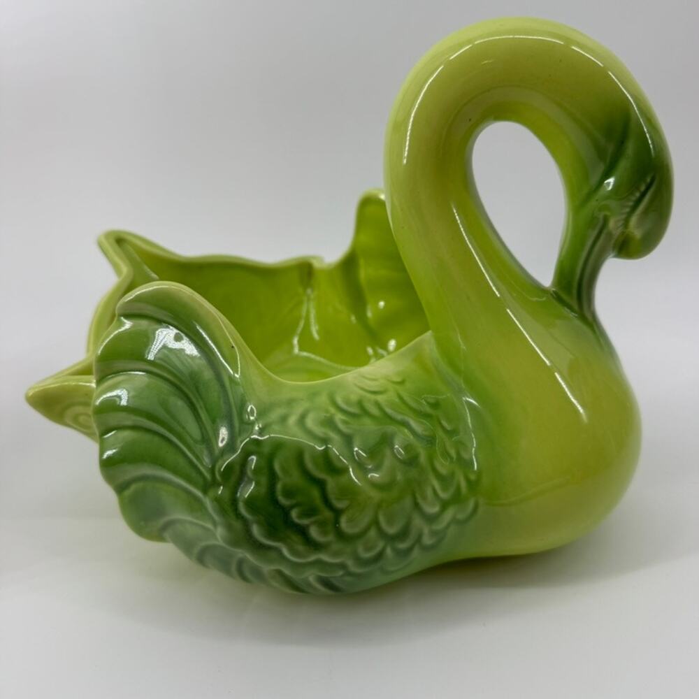 Coronet Vintage Swan Planter Green Ceramic MCM Centerpiece #213 USA
